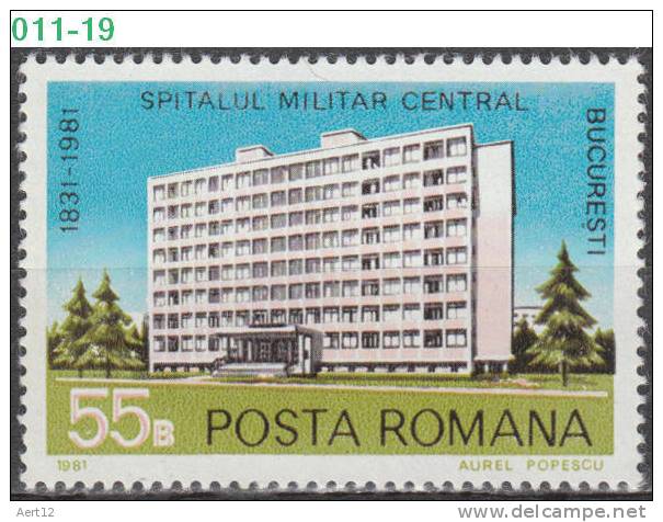 ROMANIA, 1981, Bucharest Central Military Hospital, Health, Modern Architecture, MNH (**), Sc/Mi 3026 / 3818 - Ongebruikt