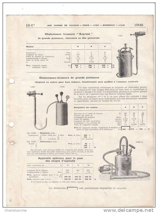 Appareils à Souder Et A Braser Chalumeaux Fer à Souder Établissement  Aux Forges De Vulcains - 1900 - 1949