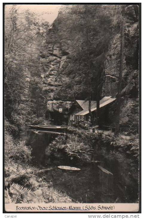 AK Bootsstation Obere Schleusen-Klamm, Gel, 1961 (Hinterhermsdorf) - Hinterhermsdorf