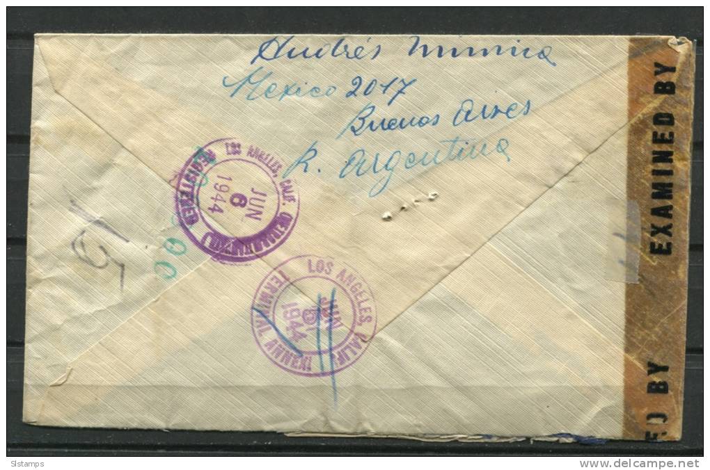 Argentina 1944 Registered  Cover To USA Censored - Brieven En Documenten
