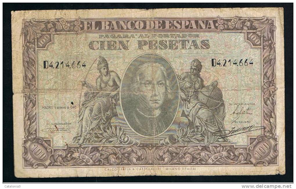 BILLETE ESPAÑA -  100 Pesetas  1940 Colon - Otros & Sin Clasificación