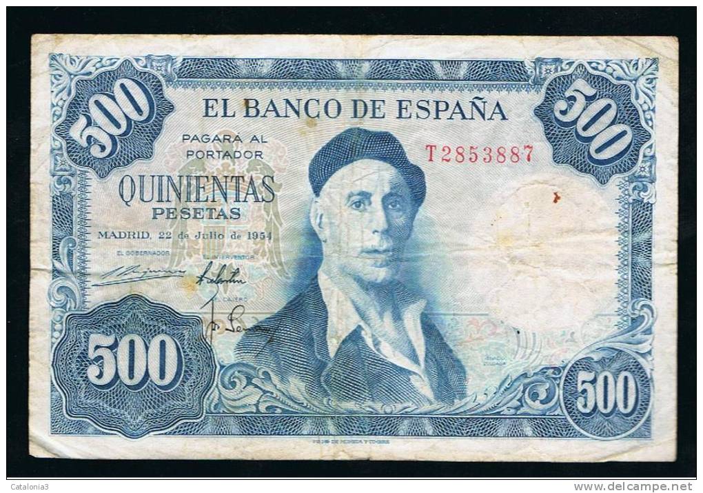 BILLETE ESPAÑA -   500 Pesetas 1954 - Otros & Sin Clasificación