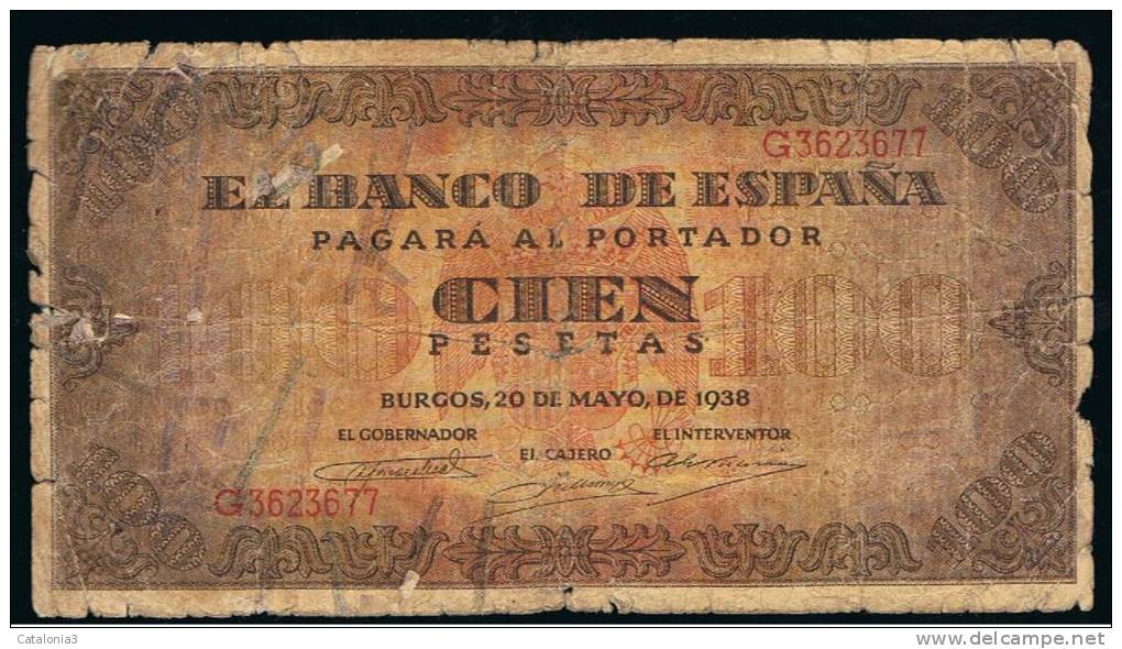 BILLETE ESPAÑA -  100 Pesetas 1938 - Other & Unclassified