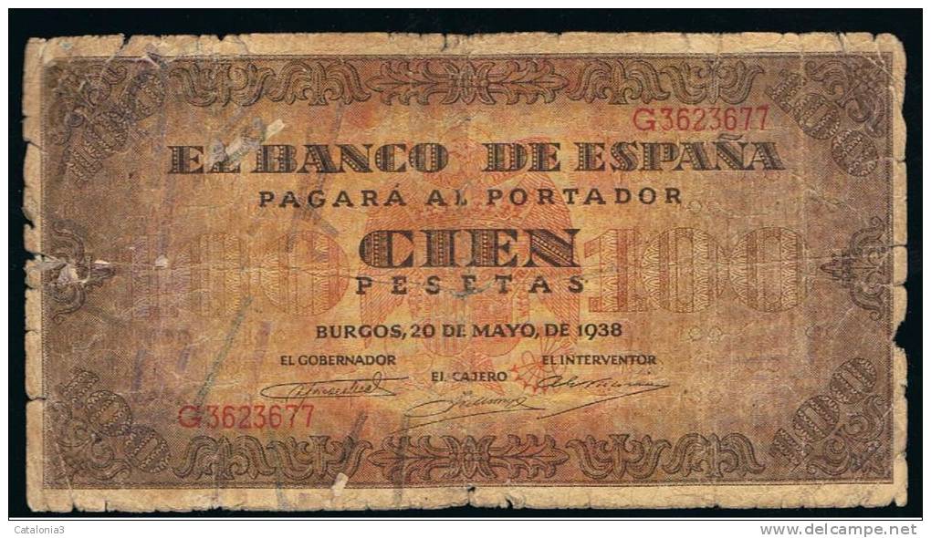 BILLETE ESPAÑA -  100 Pesetas 1938 - Otros & Sin Clasificación