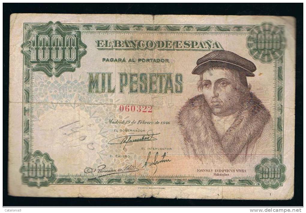 BILLETE ESPAÑA -  1000   Pesetas 1946 - Other & Unclassified