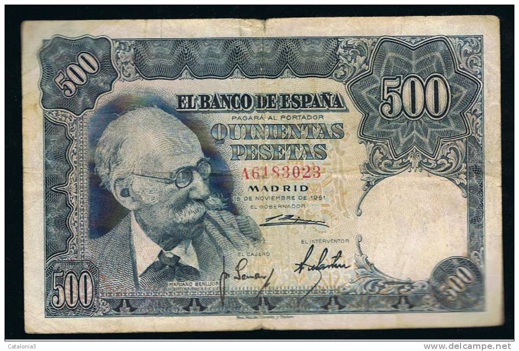 BILLETE ESPAÑA -  500   Pesetas 1951 - Other & Unclassified