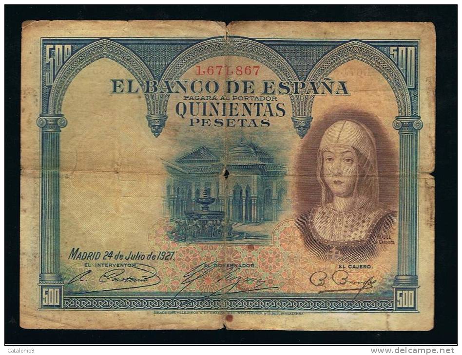 BILLETE ESPAÑA - 500 Pesetas 1927 - Sonstige & Ohne Zuordnung