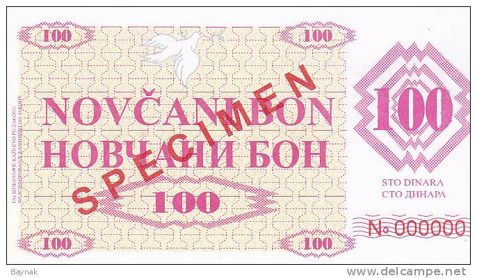 BOSNIEN  -  NOVCANI BON 100 DINARA  --  SPECIMEN - Bosnien-Herzegowina