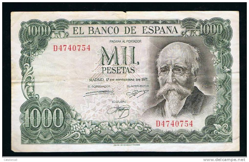 BILLETE ESPAÑA -  1000 Pesetas 1971 - Otros & Sin Clasificación