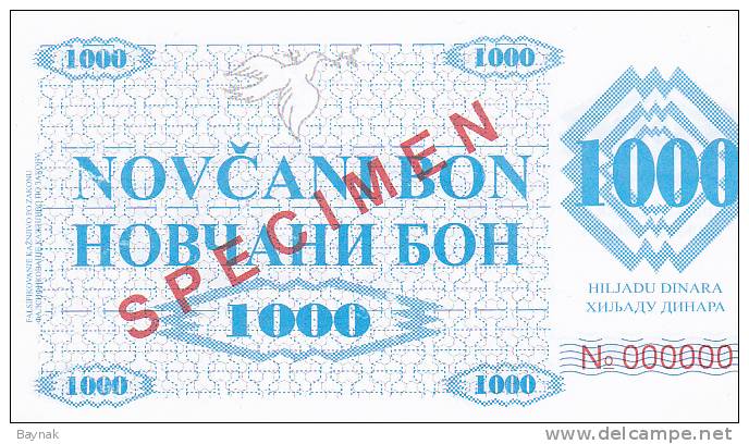 BOSNIEN  -  NOVCANI BON 1000 DINARA  --  SPECIMEN - Bosnien-Herzegowina