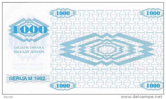 BOSNIEN  -  NOVCANI BON 1000 DINARA  --  SPECIMEN - Bosnien-Herzegowina