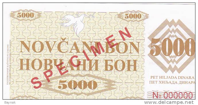 BOSNIEN  -  NOVCANI BON  5000 DINARA  --  SPECIMEN - Bosnien-Herzegowina