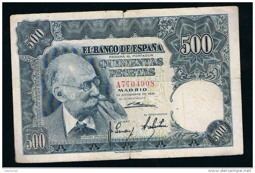 BILLETE ESPAÑA -  500 Pesetas 1951 - Otros & Sin Clasificación