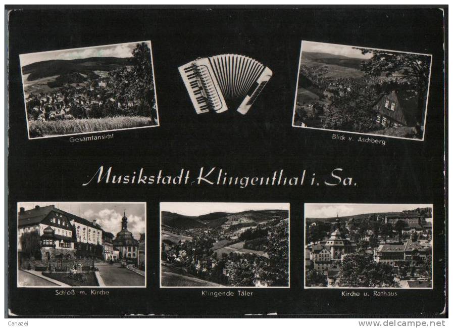 AK Klingenthal, Schloß, Kirche, Rathaus, Gel, 1958 - Klingenthal