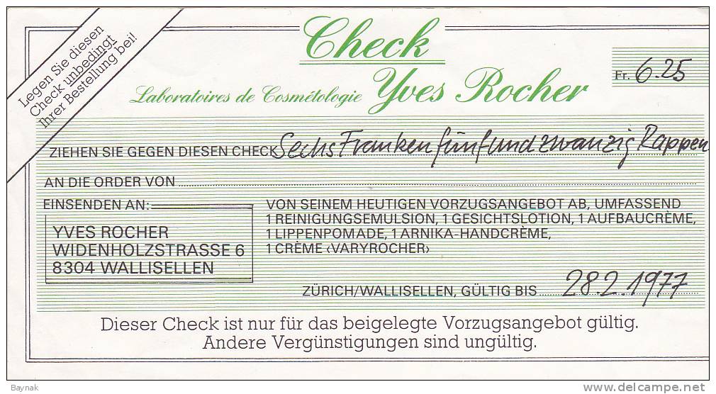 CHECK  -   6,25 FRANC  -  1977 - Sonstige & Ohne Zuordnung