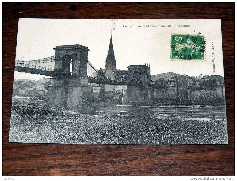 Carte Postale Ancienne : LANGON : Pont Suspendu Sur La Garonne - Langon