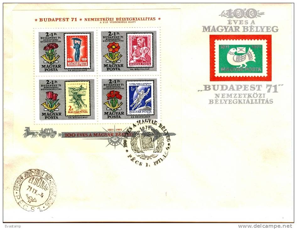 HUNGARY - 1971.FDC Sheet II.- Centenary Of 1st Hungarian Postage Stamps (silver) MI Bl.83 - FDC