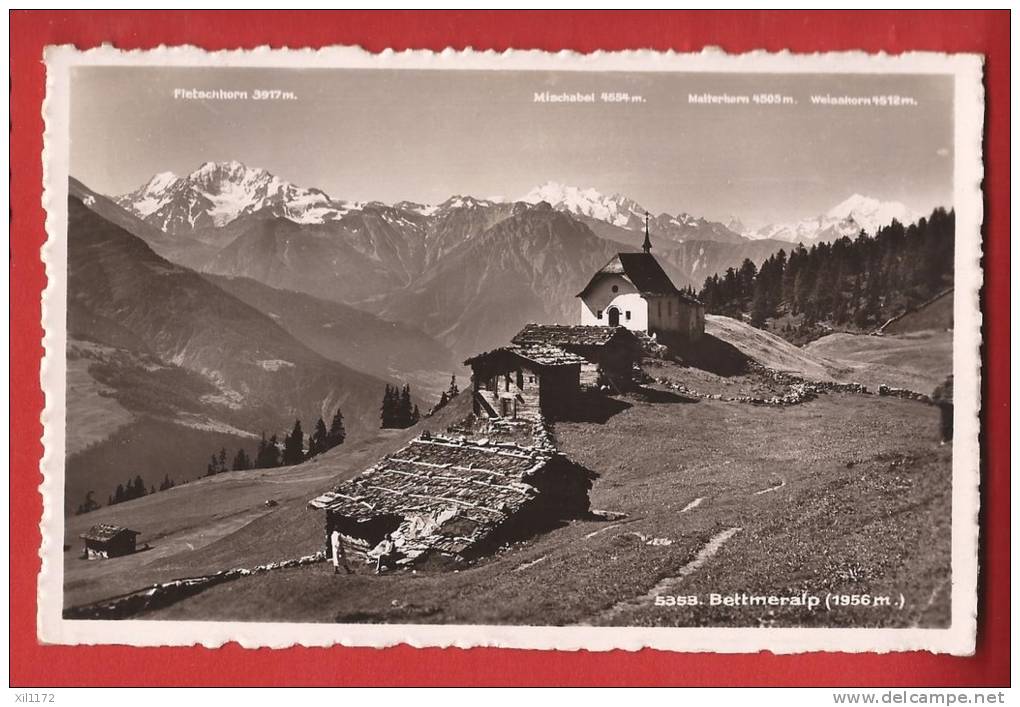 YBLAT-03 Bettmeralp, Vieux Raccard, Petite Animation, Eglise. Gelaufen In 1938. - Bettmeralp