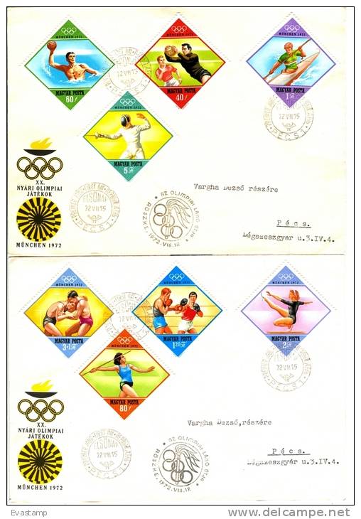 HUNGARY - 1972.FDC Set II.- 20th Olympic Games,Munich / Sport Mi 2773-2780 With Cancel:Olympic Flame At Röszke - FDC