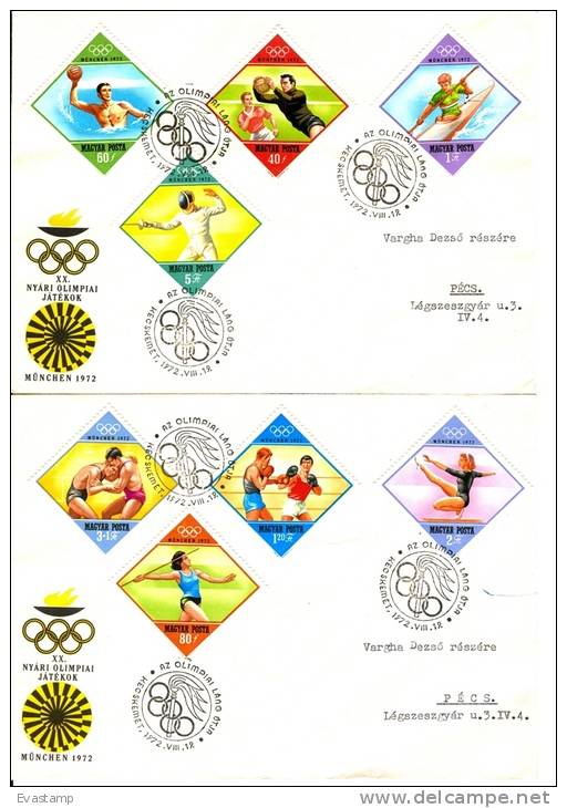 HUNGARY - 1972.FDC Set II.- 20th Olympic Games,Munich / Sport Mi 2773-2780 With Cancel:Olympic Flame At Kecskemét - FDC