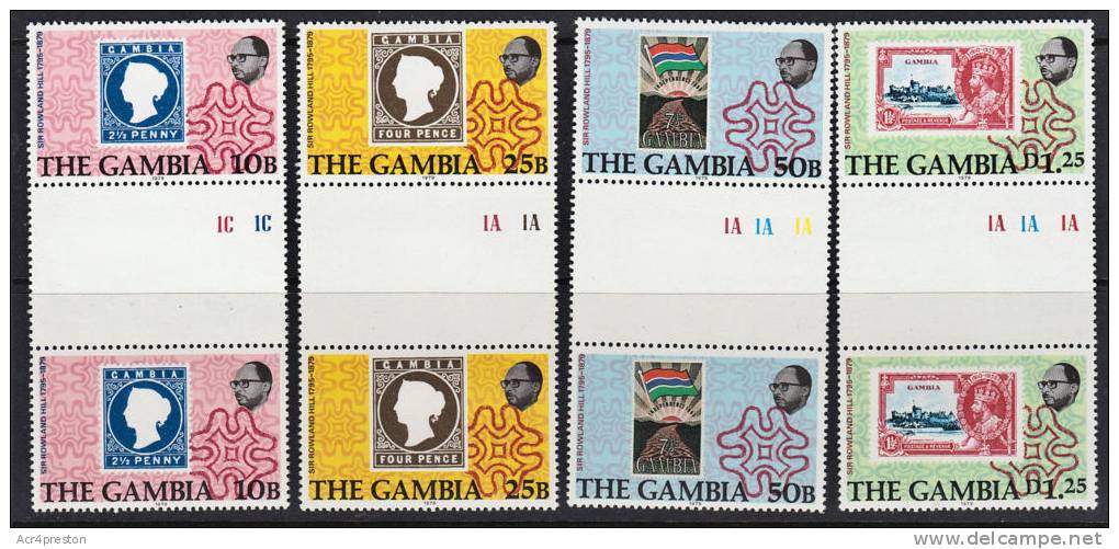 B0124 GAMBIA 1979,  SG 416-419 Rowland Hill Centenary Gutter Pairs  MNH - Gambia (1965-...)