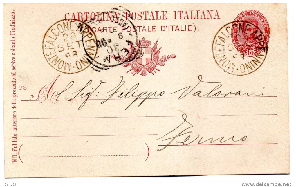 1898 CARTOLINA CON ANNULLO MONTEFALCONE APPENNINO ASCOLI - Interi Postali