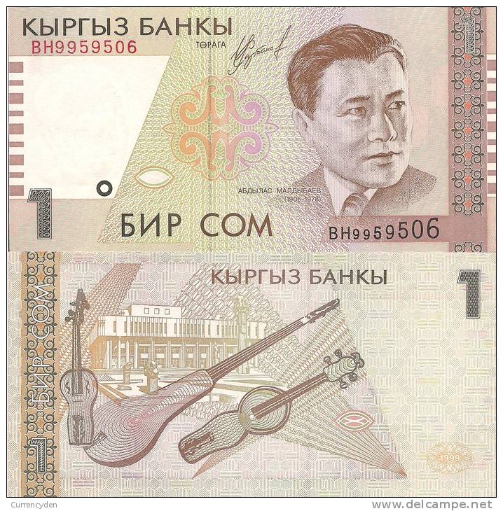 Kyrgyzstan P4, 1 Som, Manas The Noble W/sword, Shield On Horseback -$3CV - Kirguistán