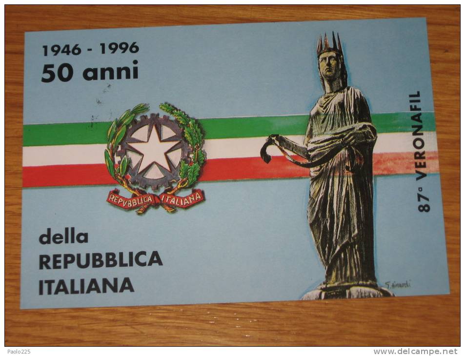 VERONA 08.11.1996  87^ VERONAFIL 50^ ANNUVERSARIO REPUBBLICA  AUTOGRAFATA CONSOLE MARCOFILIA ANNULLO SPECIALE - Verona