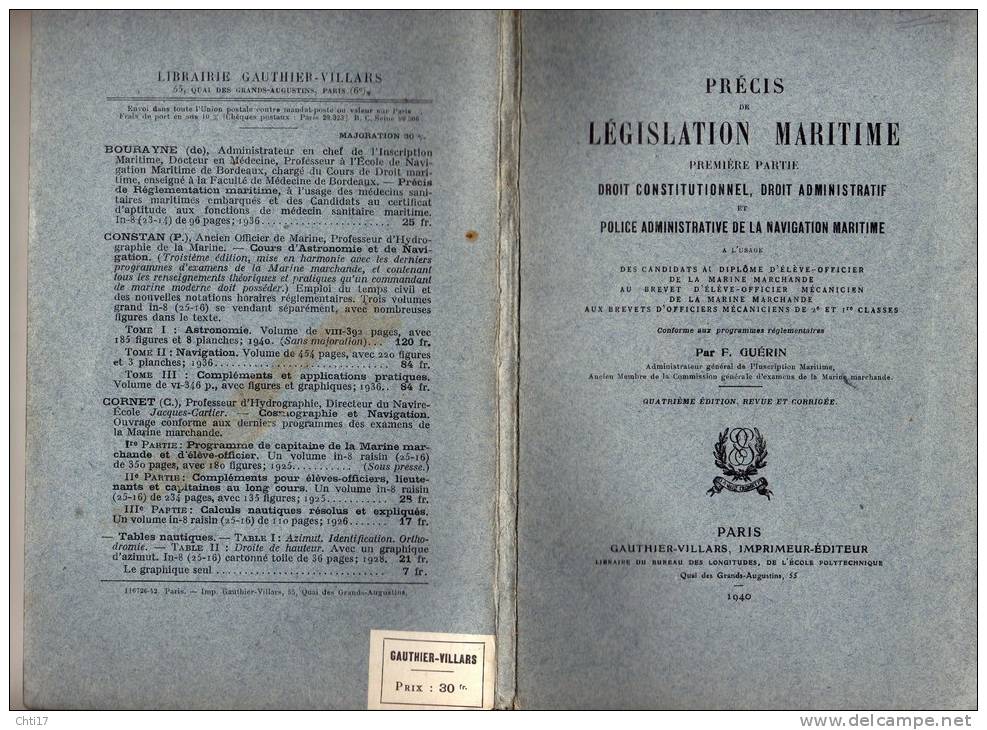 PRECIS DE LEGISLATION MARITIME POUR ELEVE OFFICIER ET MECANICIEN MARINE MARCHANDE 1940 TOULON BREST DUNKERQUE - Boats