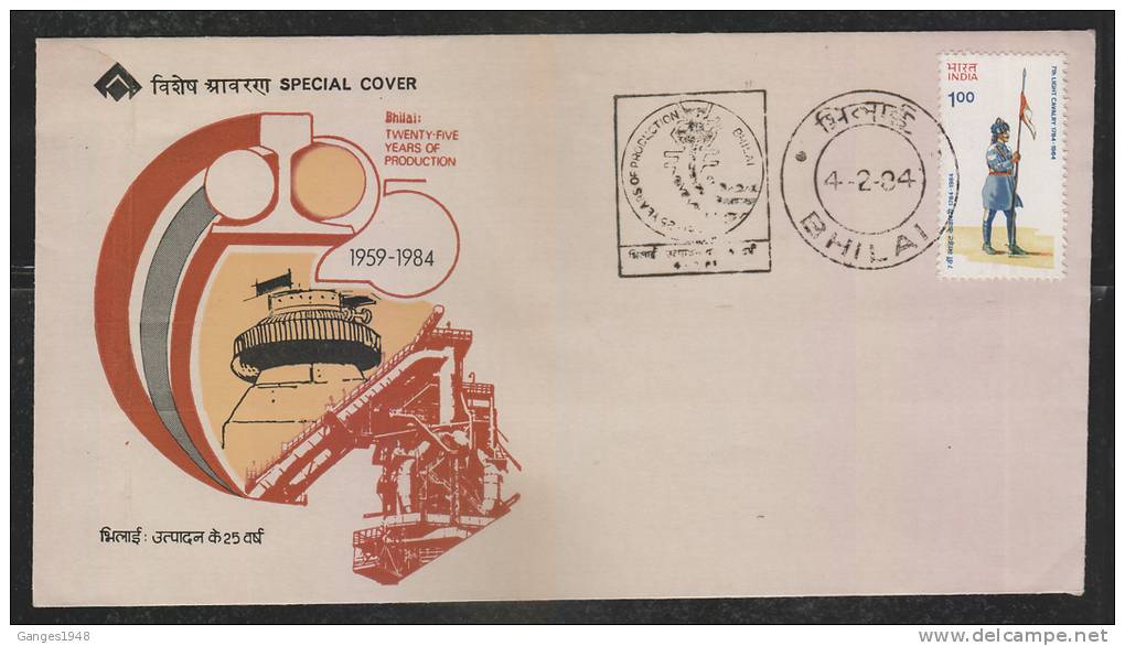 INDIA  1984  Bhilai Steel Plant  Producing  Raw Steel  Special Cover #  45228 Indien Inde - Cartas & Documentos