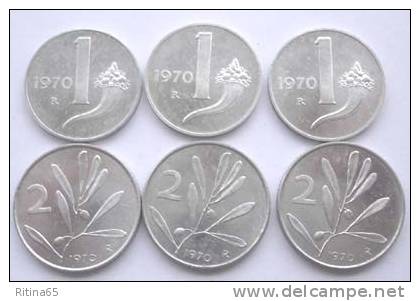 ECCEZIONALE LOTTO !!! 1 LIRA + 2 LIRE 1970 !!! - 1 Lira