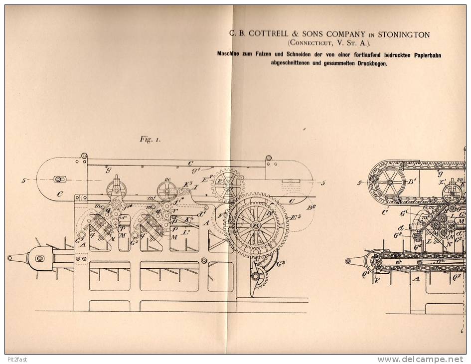 Original Patentschrift - C. Cottrell & Sons In Stonington , 1898 , Machine For Cutting Paper !!! - Tools