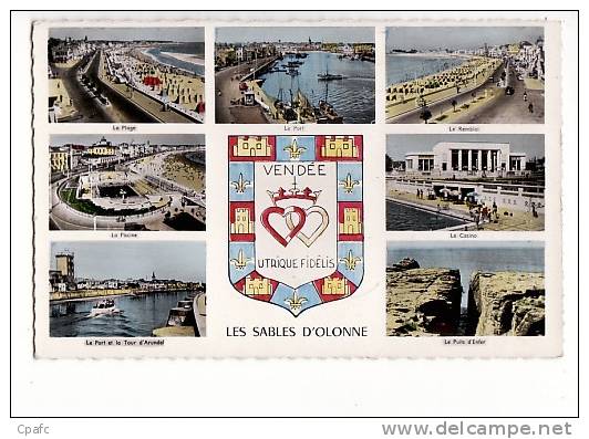 Carte 1955 MULTIVUES LES SABLES D'OLONNE : Port,casino,piscine,rembl Ai Etc... - Aizenay