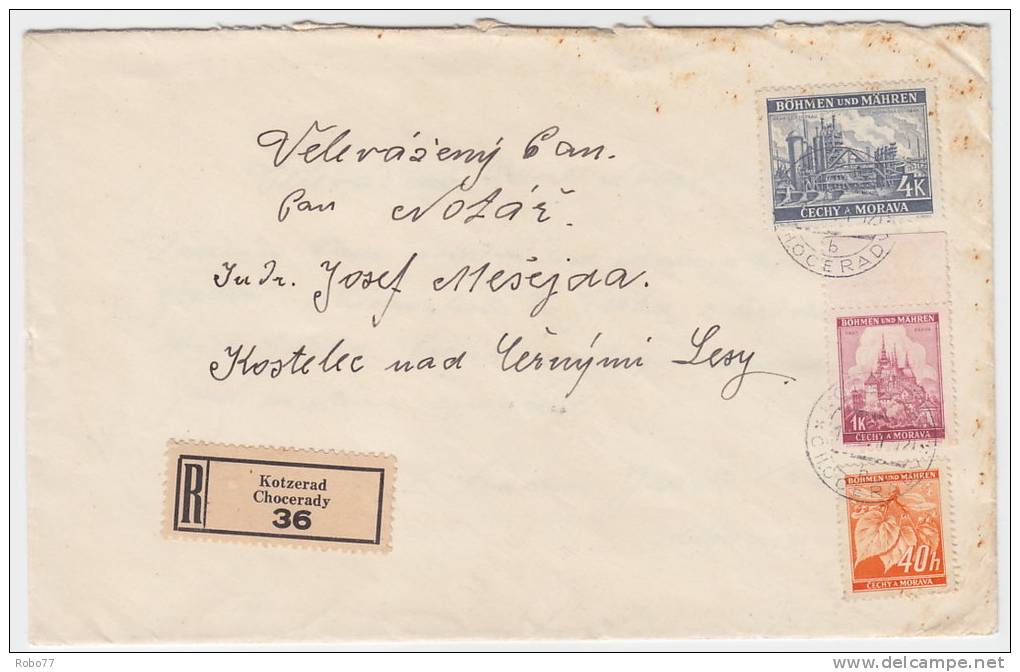 1941 Bohemia & Moravia Registered Cover, Letter. Kotzerad, Chocerady 1.X.41. (D03129) - Storia Postale