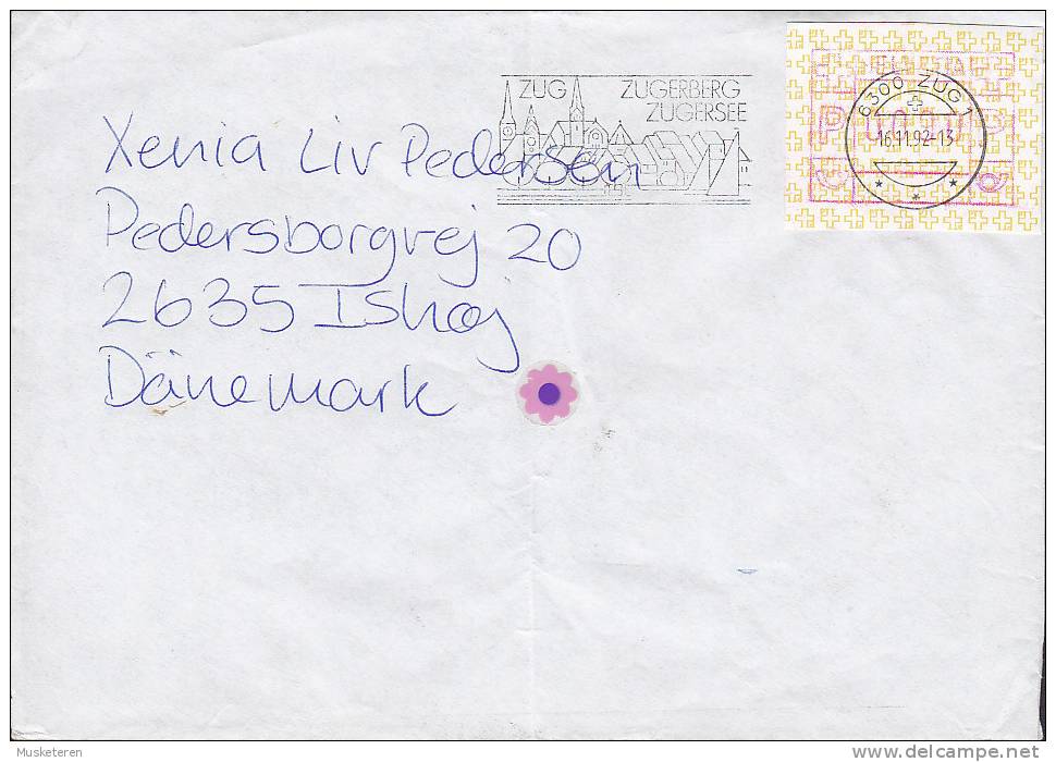 Switzerland Deluxe ZUG Slogan 1992 Cover Brief Lettre To ISHØJ ISHOEJ Denmark ATM / Frama Timbre D'automate - Sellos De Distribuidores