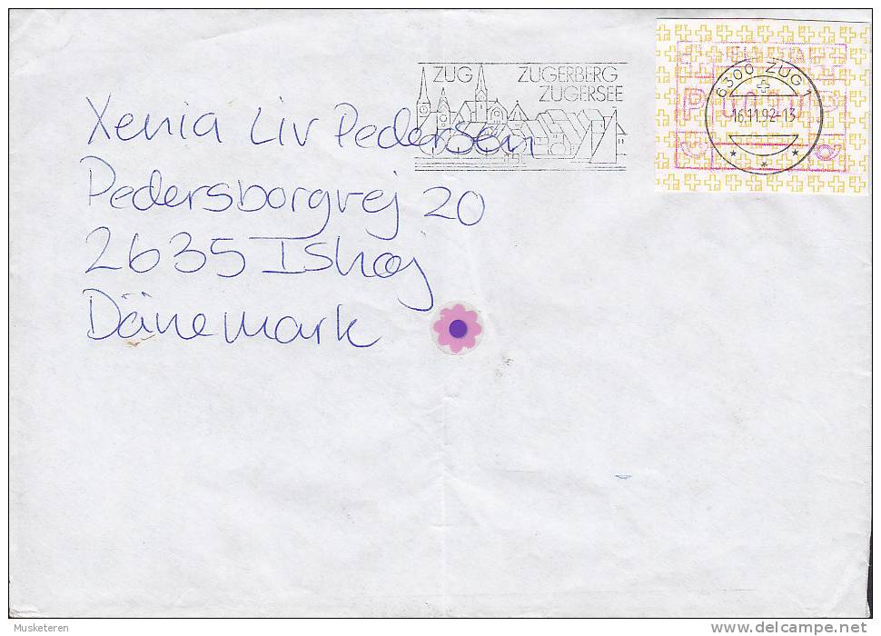 Switzerland Deluxe ZUG Slogan 1992 Cover Brief Lettre To ISHØJ ISHOEJ Denmark ATM / Frama Timbre D'automate - Automatenzegels