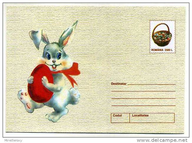 ROUMANIE  ENTIER POSTAL  PÂQUES OEUF DECORE  LAPIN - Pasen