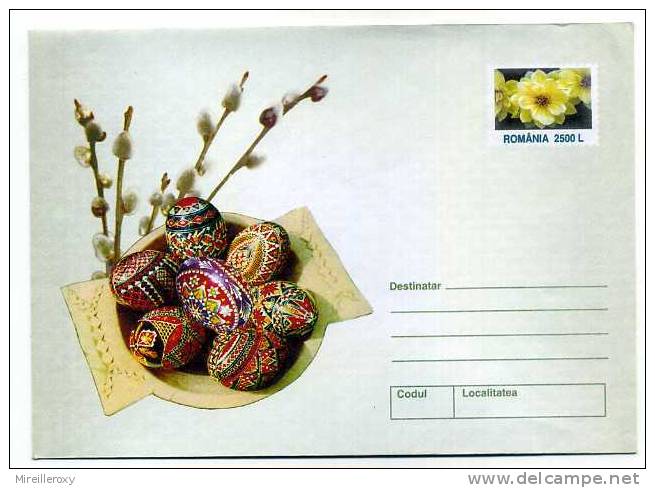 ROUMANIE  ENTIER POSTAL  PÂQUES OEUF DECORE  FLEUR - Pasen