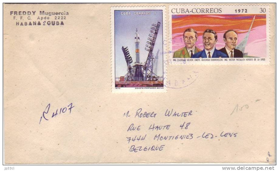 Lettre De Cuba Vers Montignies-lez-Lens Du 17/1/1981 Avec Timbres Espace Soyuz + Timbre 14c Serafin Sanchez Au Dos - Briefe U. Dokumente