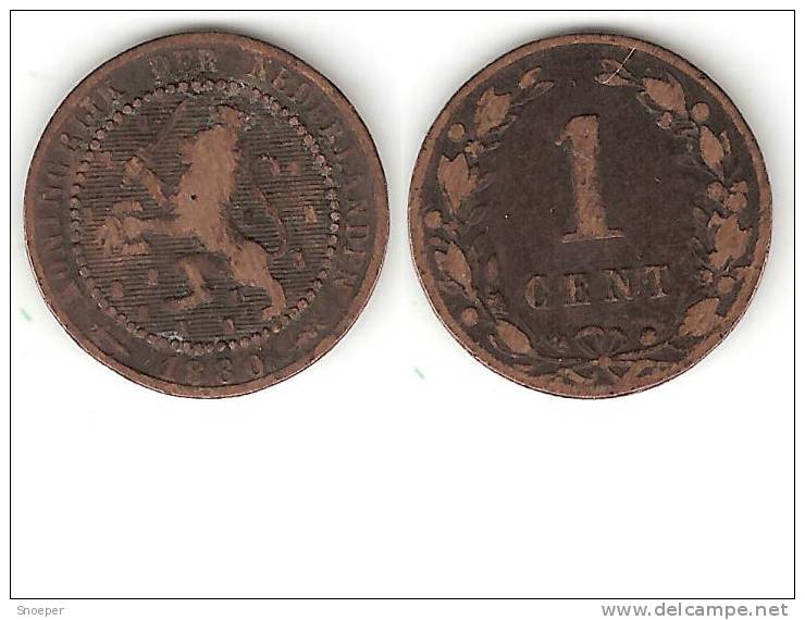 *netherlands  1 Cent 1880 Km 107   Fr+ - 1849-1890 : Willem III