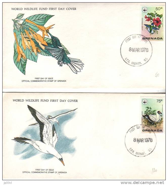 Lot De 2 FDC WWF Jacobin Hummingbird Et Blue Faced Booby Du 8 Mar 1978 - Grenade (1974-...)