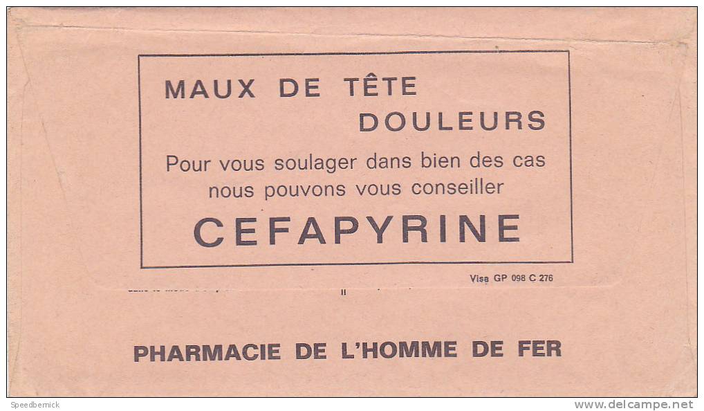 21862 Enveloppe Pharmacie De L'homme De Fer, Strasbourg, 67 France Medicament Cefapyrine - Cartes De Visite