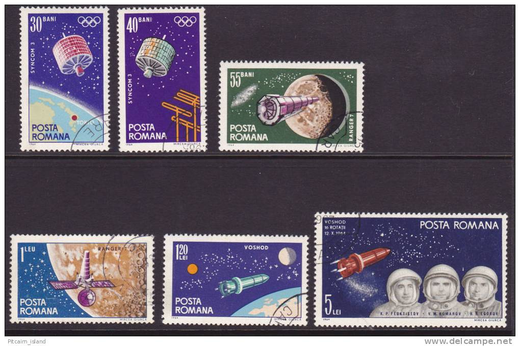 Space Rocket Roemenie Romana 1965  Syncom 3, Ranger, Voshod  Mi. Nr.  2369-2374  Used - Europe