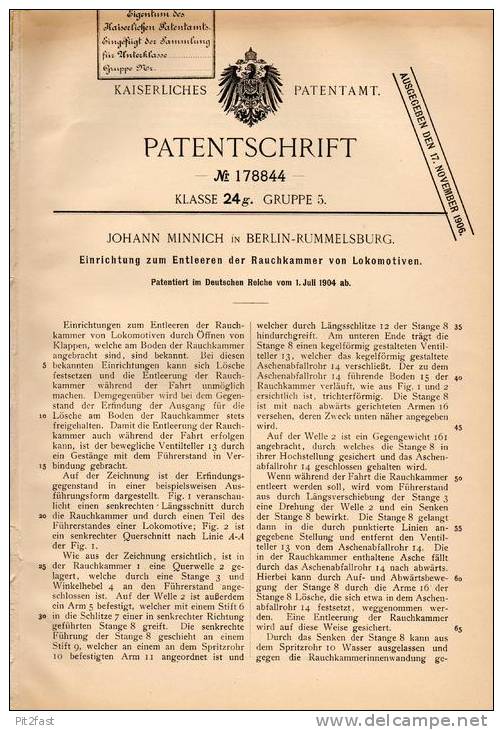 Original Patentschrift - J. Minnich In Rummelsburg - Berlin , 1904, Apparat Für Lokomotive - Rauchkammer , Heizer ,Lok ! - Documentos Históricos