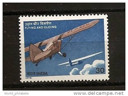 Inde India 1979 N° 604 ** Avion, Planeur, Hindusthan Pushpak, Rohini-1, Nuage - Neufs