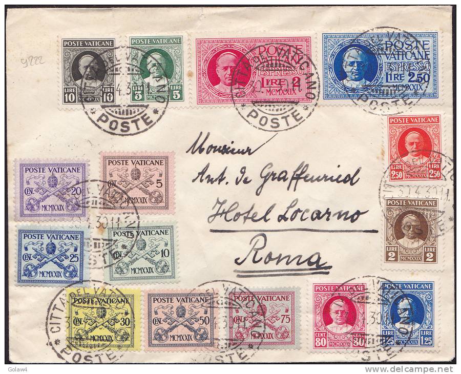 9225# N° 26 à 38 + EXPRES 1 - 2 PIE XI SERIE COMPLETE / LETTRE RECOMMANDEE Obl CITTA DE VATICANO 1930 Cote Détaché 95 € - Storia Postale