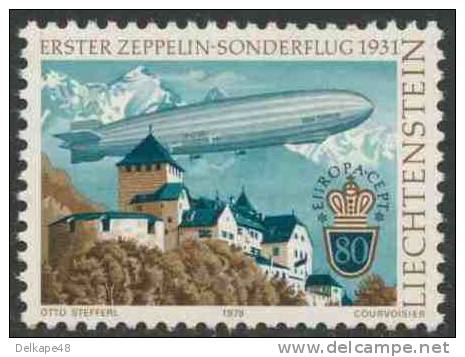 Liechtenstein 1979 Mi 724 YT 665 Sc 664 ** 1st Zeppelin Special Flight LZ 127 "Graf Zeppelin" Over Vaduz Castle - Europa - Kastelen