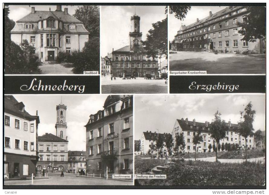 AK Schneeberg, Stadtbad,Bergarbeiter-Krankenhaus,Siedlung Des Friedens, Gel,1978 - Schneeberg