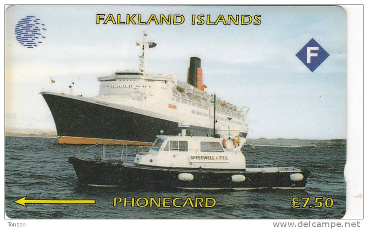 Falkland Islands,  FLK3A, Queen Elizabeth 2, Ship, 2 Scans.   3CWFA. - Falkland Islands