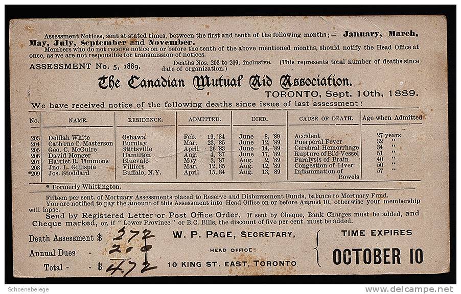 A1652) Canada Kanada Postcard From Toronto 9.9.1889 To Fenelon Falls - 1860-1899 Victoria